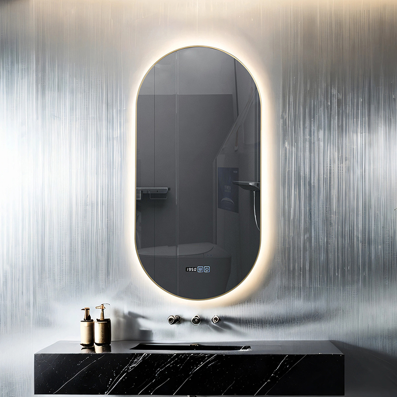 Hotel‑Grade Oval Smart LED Mirror 8mm Gold Aluminium Frame Anti‑Fog