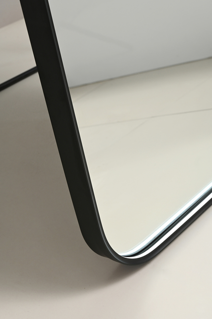 Rounded‑Corner LED Full‑Length Standing Mirror Black Frame With Perimeter Light