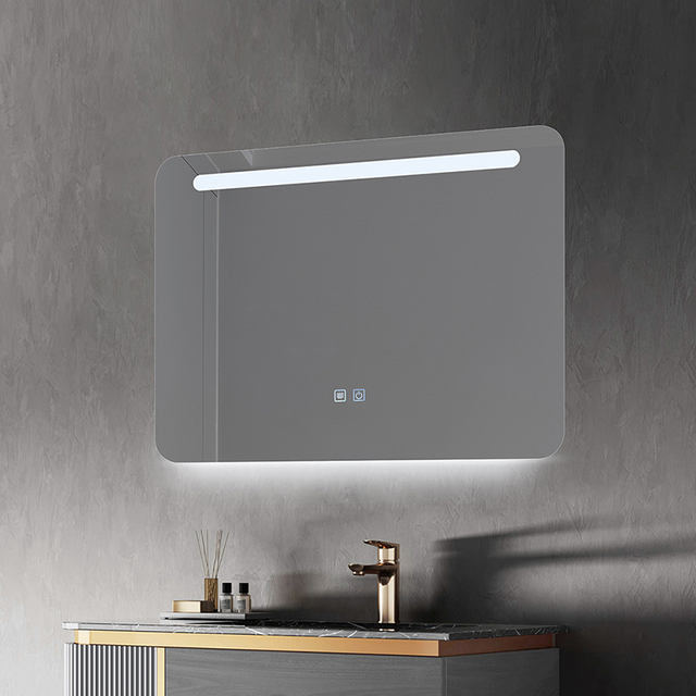 Modern Rounded Rectangular LED Bathroom Mirror With Sand‑Blasted Front Light Strip Anti‑Fog Touch Control Wall Mounted Smart Vanity Mirror for Home Hotel
