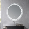 Round LED Bathroom Mirror With Decorative Etched‑Pattern Light Ring Wall‑Mounted Vanity Mirror