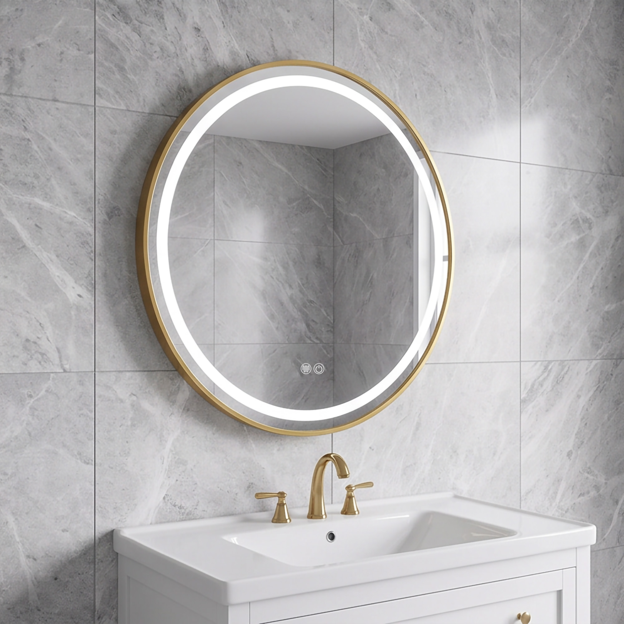 Crystal Clear Glass 80X80 Space-Saving Sleek Design Round Bathroom Vanity Mirror