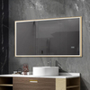 Elegant Rectangular Gold Sandblasted Aluminum Framed Smart Touch Brightness Control Illuminated Wall Home Decor Vanity Makeup Cosmetic LED Bathroom Mirror
