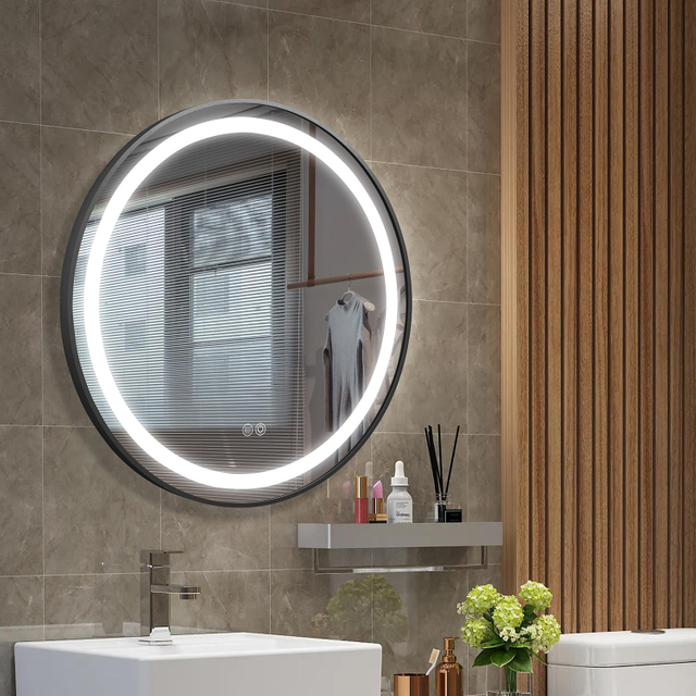 Round Sandblasted Black Aluminum Framed Smart LED Bathroom Wall Vanity Makeup Cosmetic Decorative Mirror Espejos