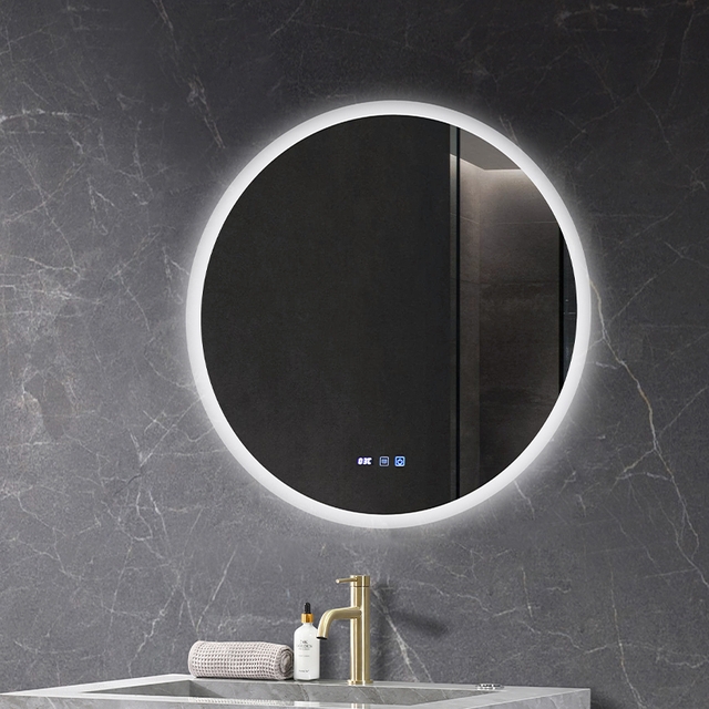 CE Round Sandblasted Modern Smart Illuminated LED Touch Wall Mounted Home Decor Vanity Makeup Cosmetic Light Bathroom Mirror Espejos