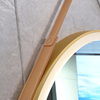 Round LED Bathroom Mirror Gold Frame With Hanging Strap Touch Control
