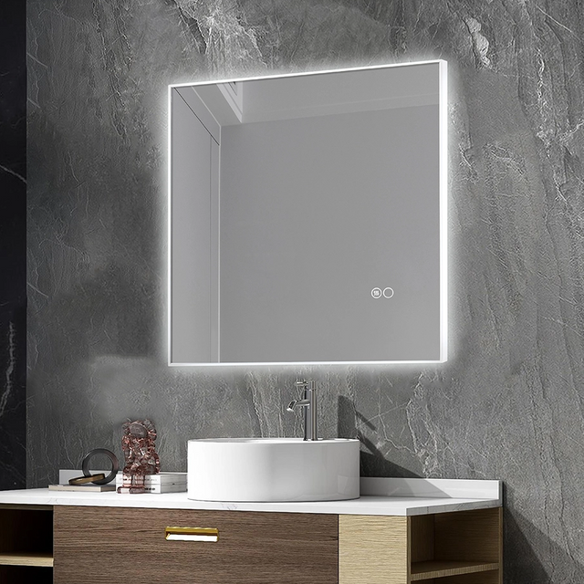 Square LED Bathroom Mirror Solid‑White Acrylic Frame Backlit Wall Mirror