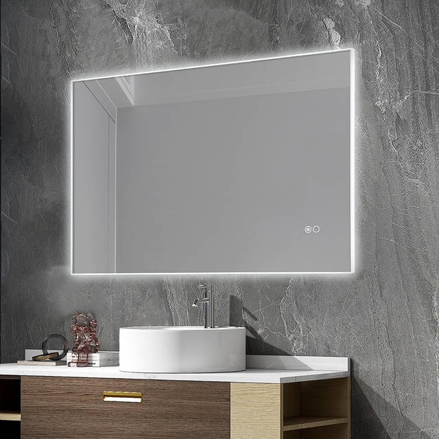 Wall‑Mounted Square Smart LED Vanity Mirror White Acrylic Border Touch‑Control Dimmable