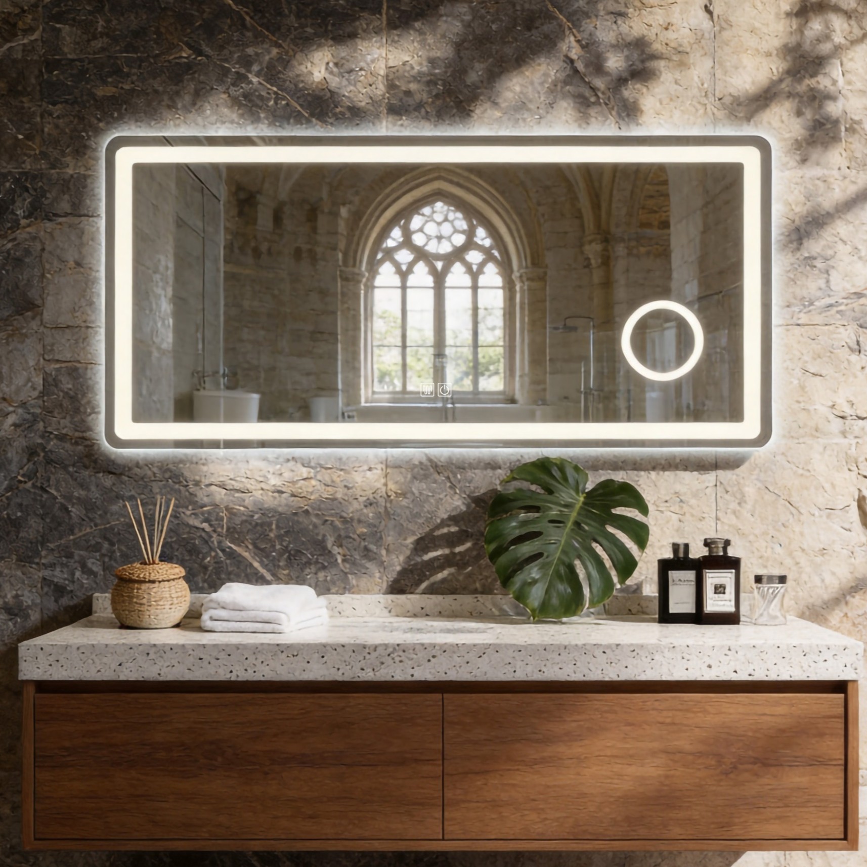 American Style Magnified Wall Mounted Bathroom Makeup LED Light Mirror