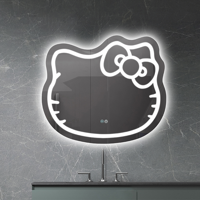 Hello Kitty Shaped LED Backlit Bathroom Mirror Wall Mounted Touch Control