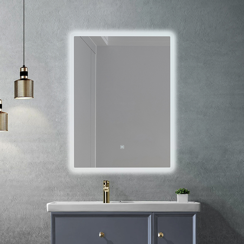 Slim Vertical Bathroom Vanity Mirror With Smooth Acrylic LED Frame, Wall‑Hanging Illuminated Mirror With Single Touch Button For Upscale Residential Bath Interiors