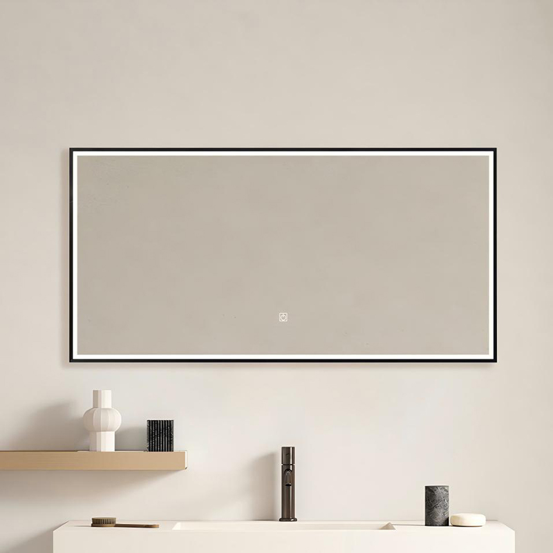 Modern Wall‑Mounted Rectangular Smart LED Mirror Gold Aluminum Frame Anti‑Fog