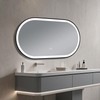 Oval Black Sandblasted Aluminum Framed Smart Touch Anti-Fog Dimmable Three Color Illuminated LED Wall Mounted Home Decor Vanity Makeup Cosmetic Bathroom Mirror