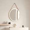 Round LED Bathroom Mirror Gold Frame With Hanging Strap Touch Control