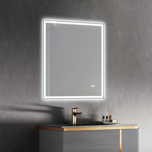 Sleek Square Wall‑Hanging Illuminated Bathroom Mirror, Full‑Perimeter LED Glow, Smart Touch Operation for Luxury Residential & Commercial Bath Spaces