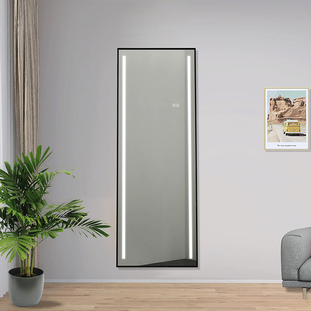 Black Framed LED Full‑Length Standing Mirror With Side Lights