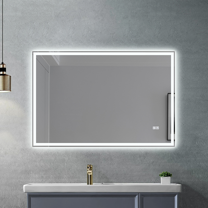 Spremium Contemporary Square Light‑Edged Vanity Mirror, Surrounding LED Lighting Wall‑Mounted Decor Mirror Ideal for Hotel Bathroom Upgrades