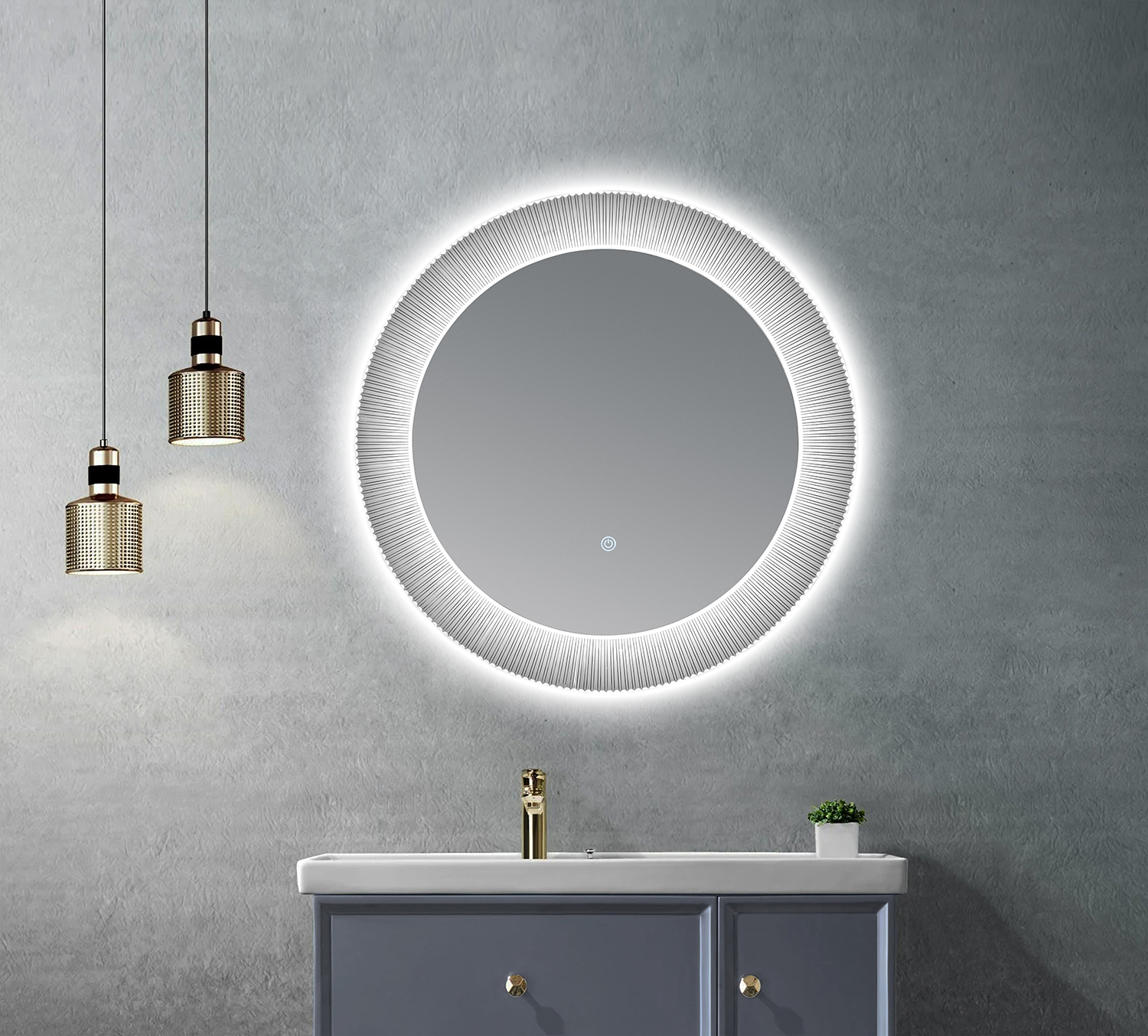 Modern Fluted Round LED Mirror Clear Ribbed Acrylic Frame For Hotel & Home Decor