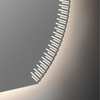 Round LED Bathroom Mirror With Etched Strip Pattern Backlight And Built‑in Shelf Touch Control