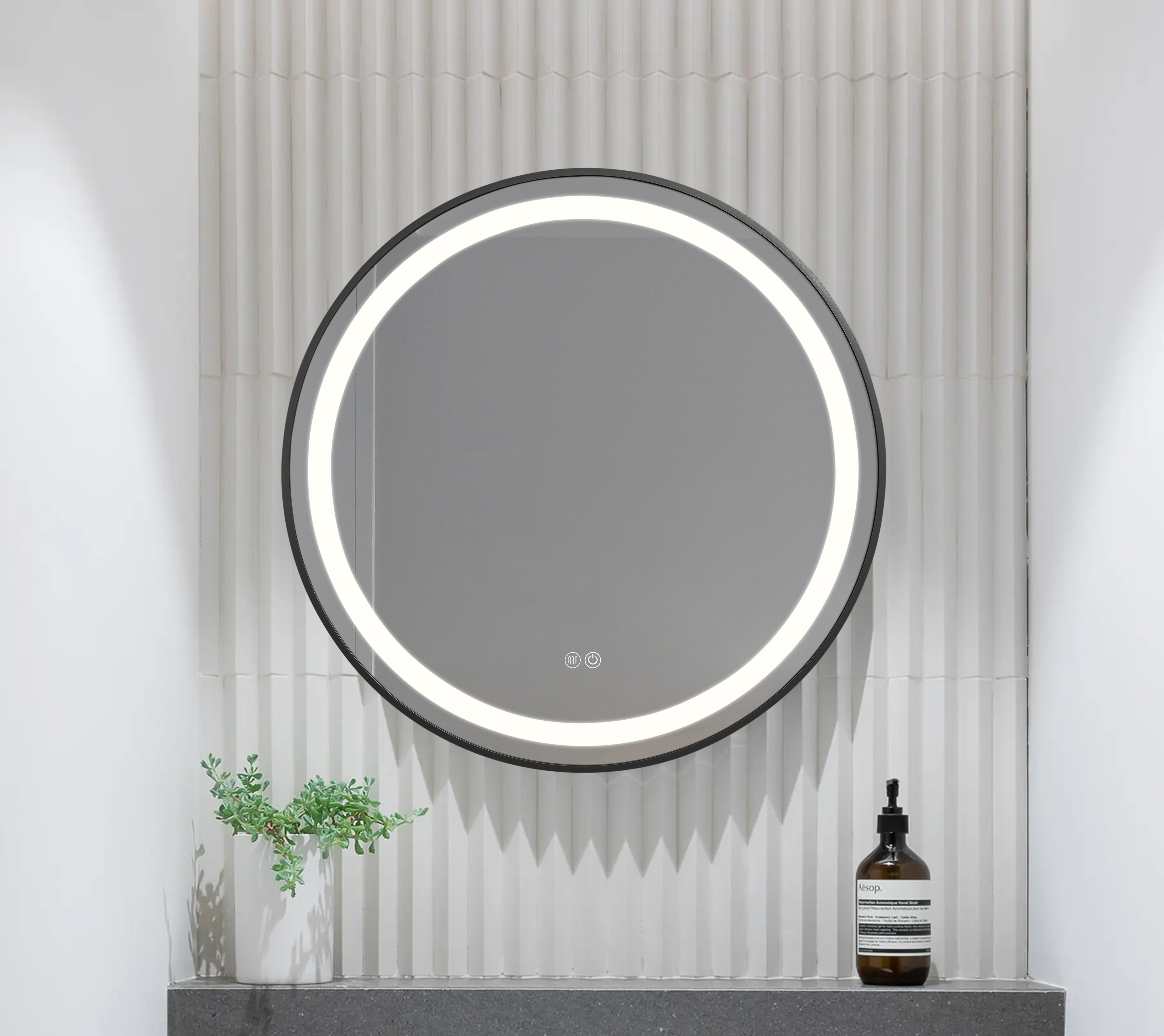 Round Sandblasted Black Aluminum Framed Smart LED Bathroom Wall Vanity Makeup Cosmetic Decorative Mirror Espejos