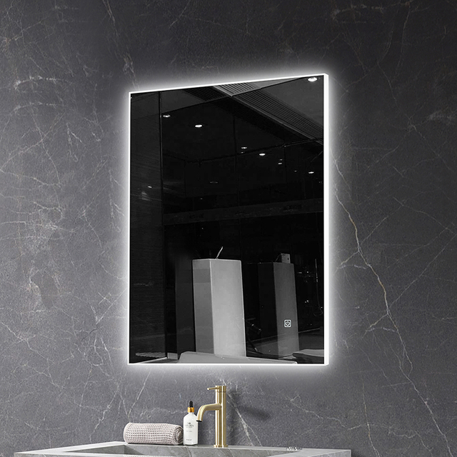 Modern Rectangular LED Backlit Bathroom Mirror With Acrylic Frame Touch Control Wall Mounted Smart Vanity Mirror for Home Hotel Bathroom Renovation