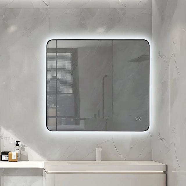 Wall‑Mounted Smart LED Vanity Mirror Ultra‑Slim Black Frame Touch‑Control Dimmable