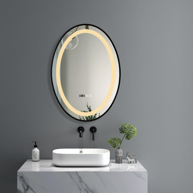 Contemporary Crystal Clear Glass Demister 60X80 Round Illuminated LED Mirror