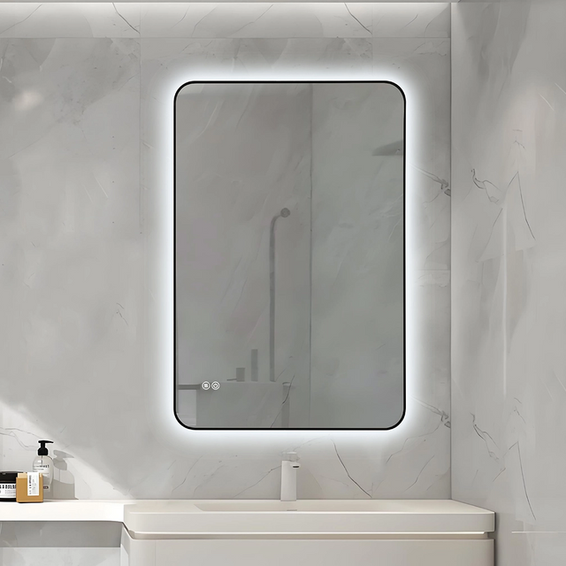 Modern Rounded‑Corner LED Mirror 8mm Thin Aluminium Frame For Bathroom & Hotel