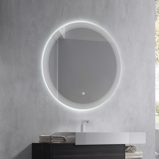 Round LED Bathroom Mirror 80cm Dot‑Matrix Glow Ring Frameless Wall‑Mounted Vanity Mirror