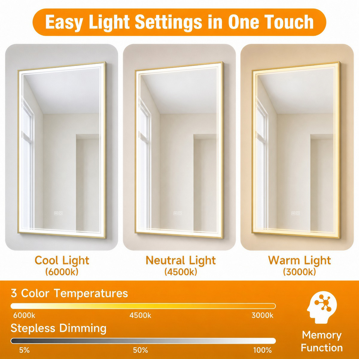 cool neutral warm light, stepless dimming, memory function