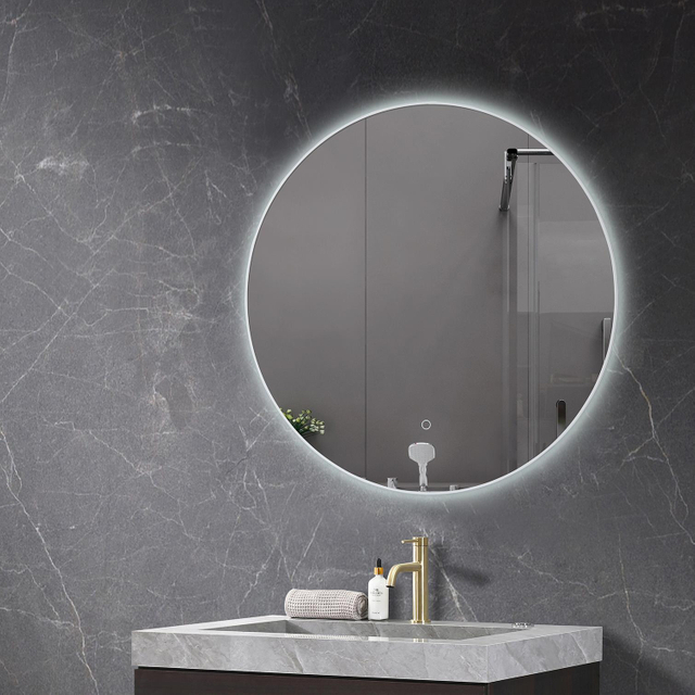 ETL CE Certified Round Ultra Slim Silver Aluminum Framed Fogless Backlit Smart LED Bathroom Wall Decor Vanity Mirror Espejos