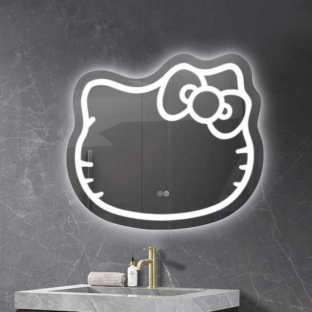 Hello Kitty Shaped LED Backlit Bathroom Mirror Wall Mounted Touch Control