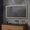 Wooden Gold Frame Front-Lit LED Bathroom Mirror with Frosted Area for Vanity