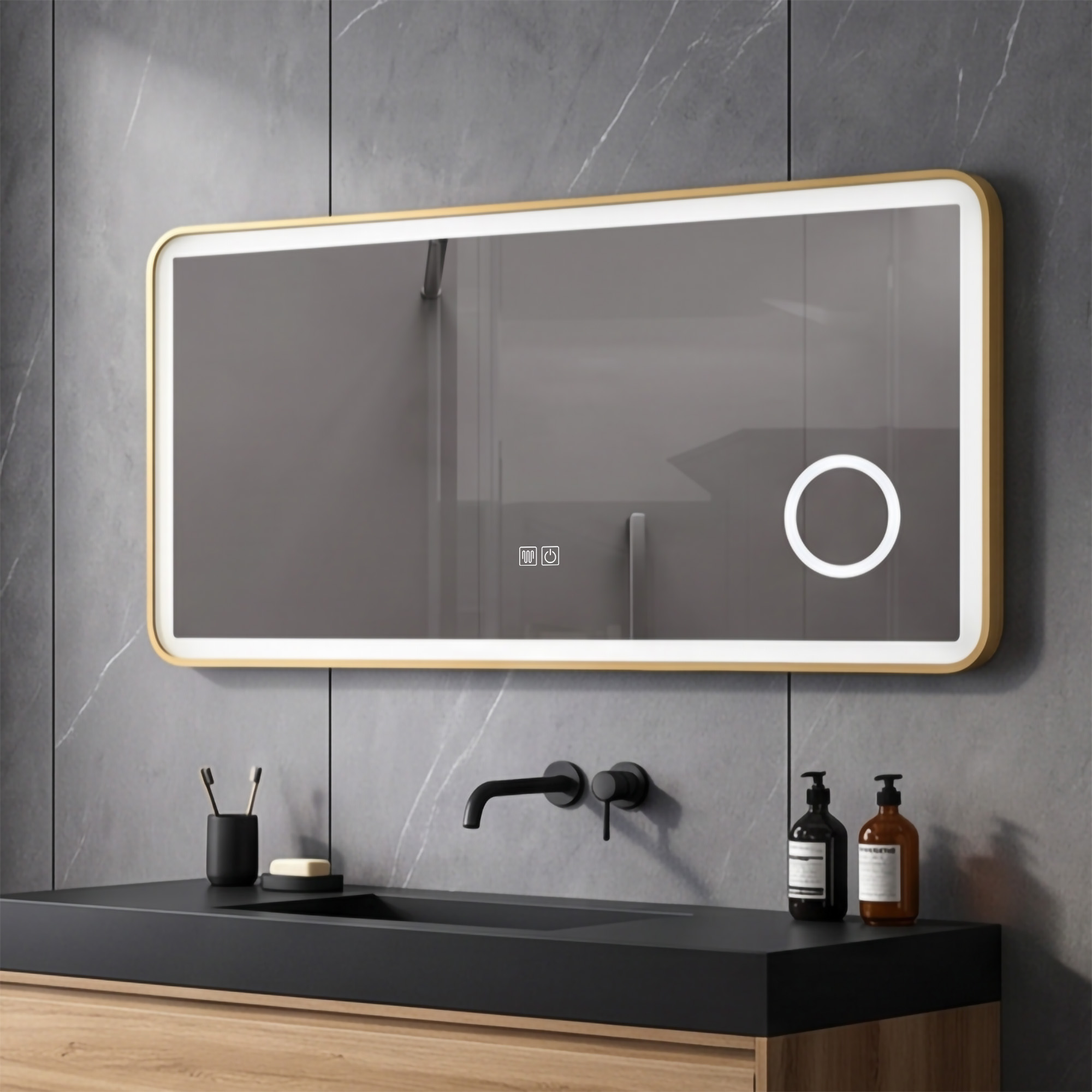 48"X24" LED Bathroom Mirror with Golden Framed for Hotel Vanity Espejo