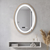 Oval Gold Sandblasted Aluminum Framed Smart Time Display Illuminated LED Wall Mounted Home Decor Vanity Makeup Cosmetic Light Bathroom Mirror Espejos