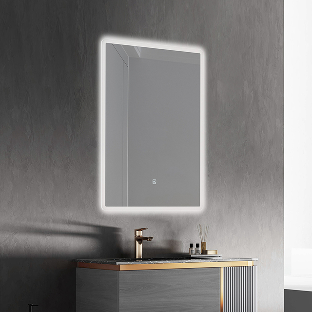 Slim Vertical Bathroom Vanity Mirror With Smooth Acrylic LED Frame, Wall‑Hanging Illuminated Mirror With Single Touch Button For Upscale Residential Bath Interiors
