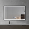 Large Rectangular LED Bathroom Mirror 47"x32" Black Frame Double‑Line Light