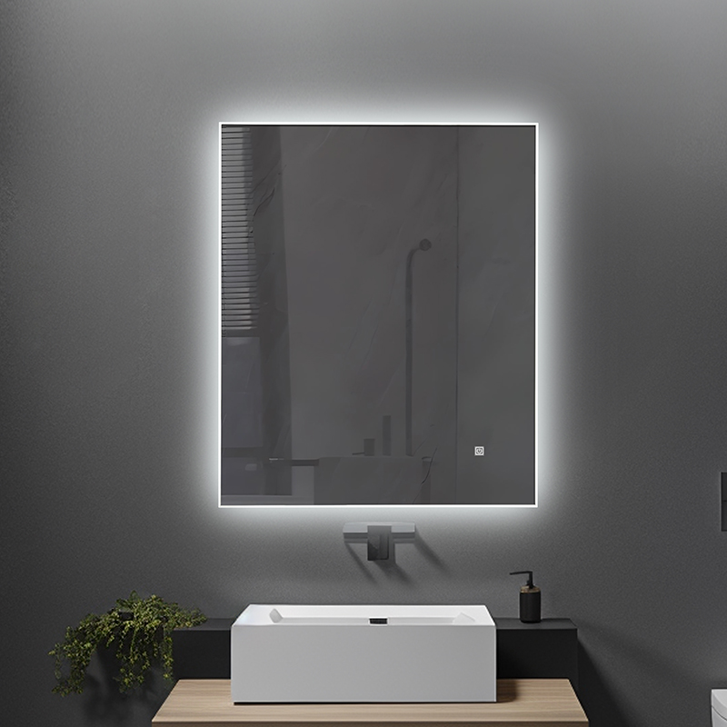 Modern Rectangular LED Backlit Bathroom Mirror With Acrylic Frame Touch Control Wall Mounted Smart Vanity Mirror for Home Hotel Bathroom Renovation