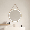 Round LED Bathroom Mirror Gold Frame With Hanging Strap Touch Control