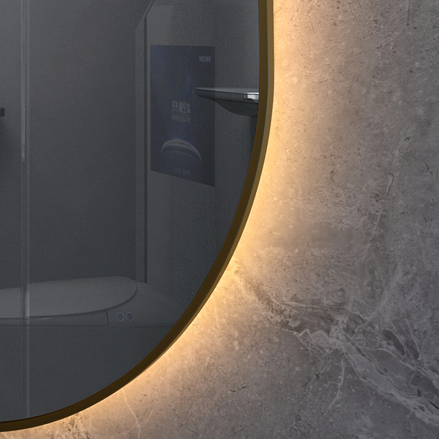 Hotel‑Grade Oval Smart LED Mirror 8mm Gold Aluminium Frame Anti‑Fog