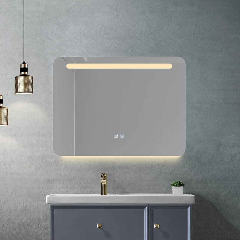 Modern Rounded Rectangular LED Bathroom Mirror With Sand‑Blasted Front Light Strip Anti‑Fog Touch Control Wall Mounted Smart Vanity Mirror for Home Hotel