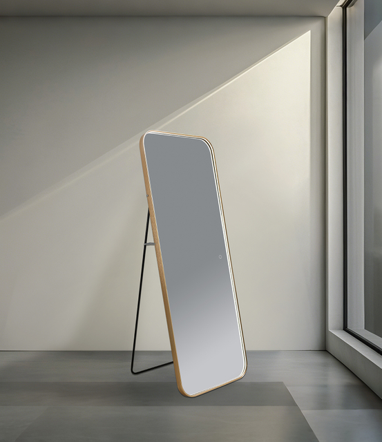 Freestanding Full‑Body LED Floor Mirror Gold Aluminum Frame Touch Control