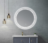 Round LED Bathroom Mirror With Decorative Etched‑Pattern Light Ring Wall‑Mounted Vanity Mirror