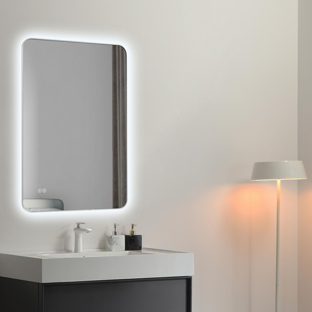 Rectangular Thin Silver Aluminum Framed Smart Anti-Fog Dimmable Three Color Illuminated Wall Mounted Home Decor Vanity Makeup Cosmetic LED Light Bathroom Mirror