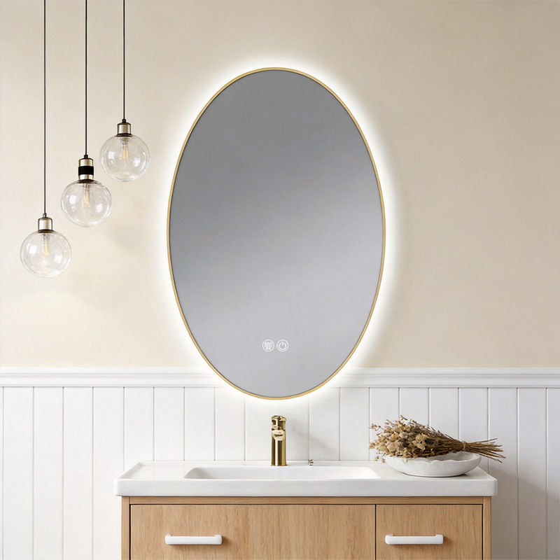 Oval Ultra Slim Golden Aluminum Framed CE ETL Approved Smart LED Bathroom Wall Decor Vanity Makeup Cosmetic Illuminated Light Mirror